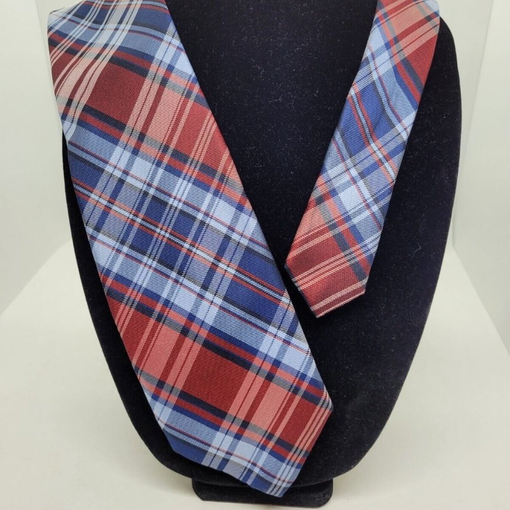 Chaps Red White Blue Plaid Mens 100% Silk Tie